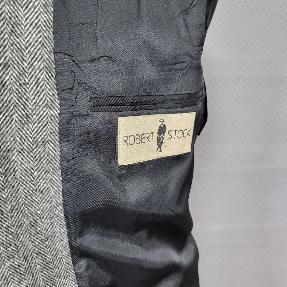 Robert Stock Men's Tweed Sport Coat Blazer Two Button‎ Herringbone Gray Size 40R